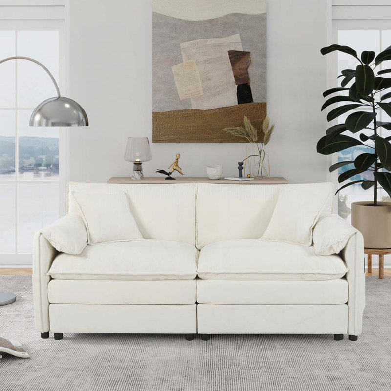 Chenille Loveseat Sofa, Oversized 2-Seater Small Cloud Couch, White