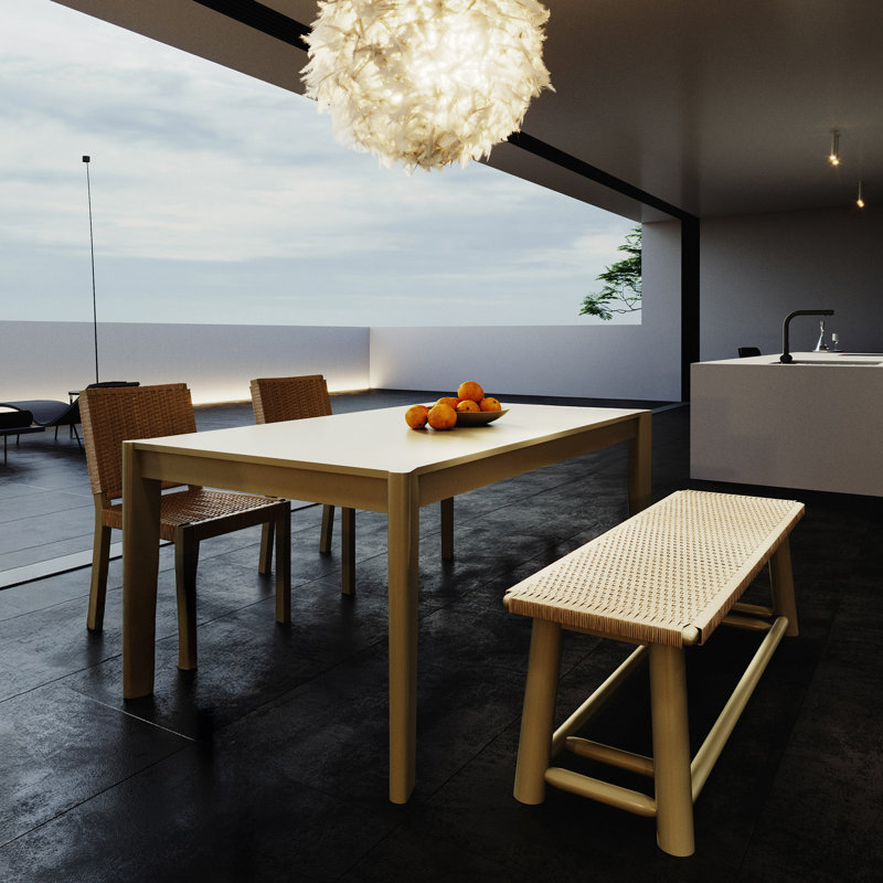 Ensemble de table de salle à manger extensible Modern Farmhouse avec chaises en rotin de bois massif - extensible de 59 po à 73 po