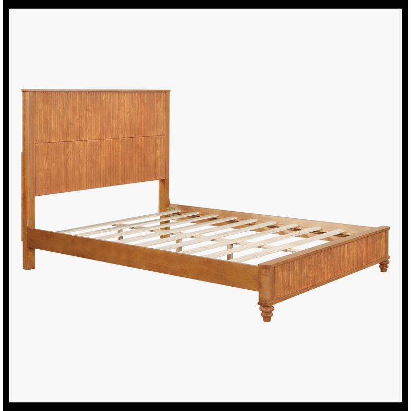 Base de lit en bois massif, cadre de lit plateforme grand avec tête de lit, tête de lit haute en bois naturel, aucun sommier requis, naturel