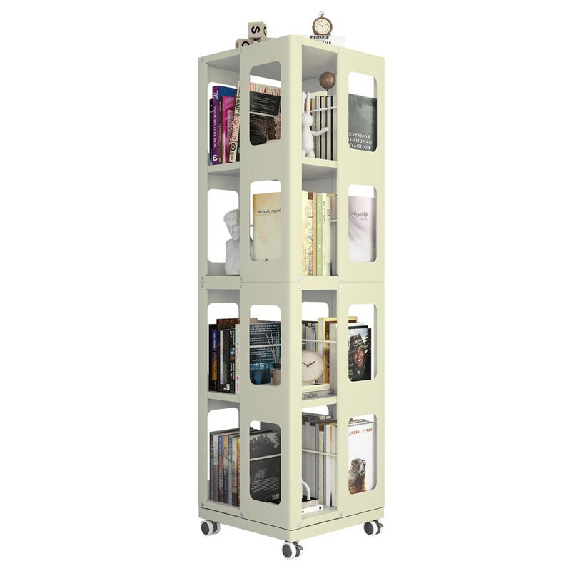 4-Tier All-Steel Rotating Bookshelf With 360° Wheels, Large Size Sturdy & Spacious Book Rack, Yellow