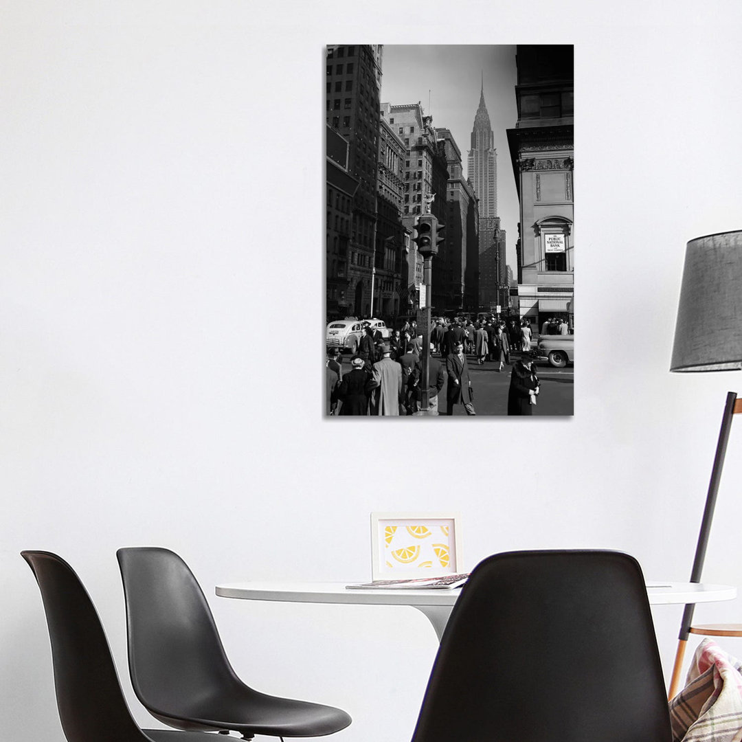1940s Anonymous Pedestrian Crowd Taxis Crossing Intersection 42nd Street - Wrapped Canvas Print