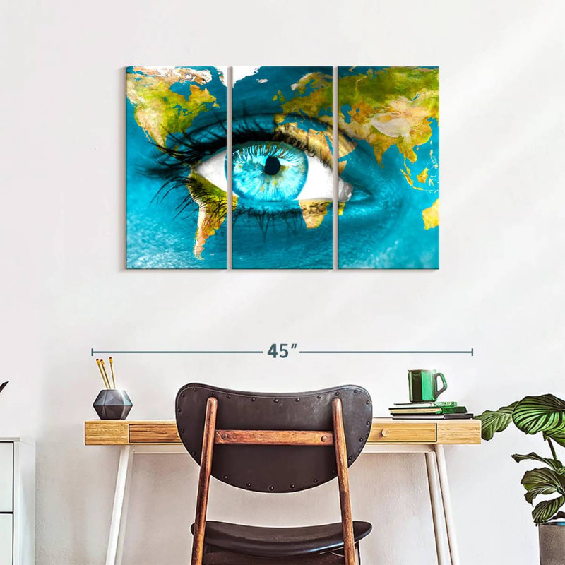 " Earth Eye Map Wall Art Multi Piece Canvas Print " 3 - Pieces, 24" H x 38" W x 1.25" D