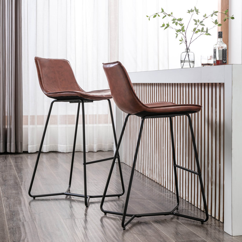 Avri Faux Leather Bar Stool, Brown, Counter Stool (27" Seat Height)