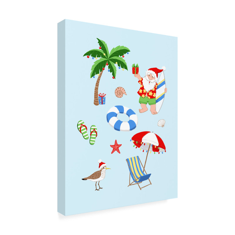 Art sur toile «Santa à la plage», H 24 po x l 32 po