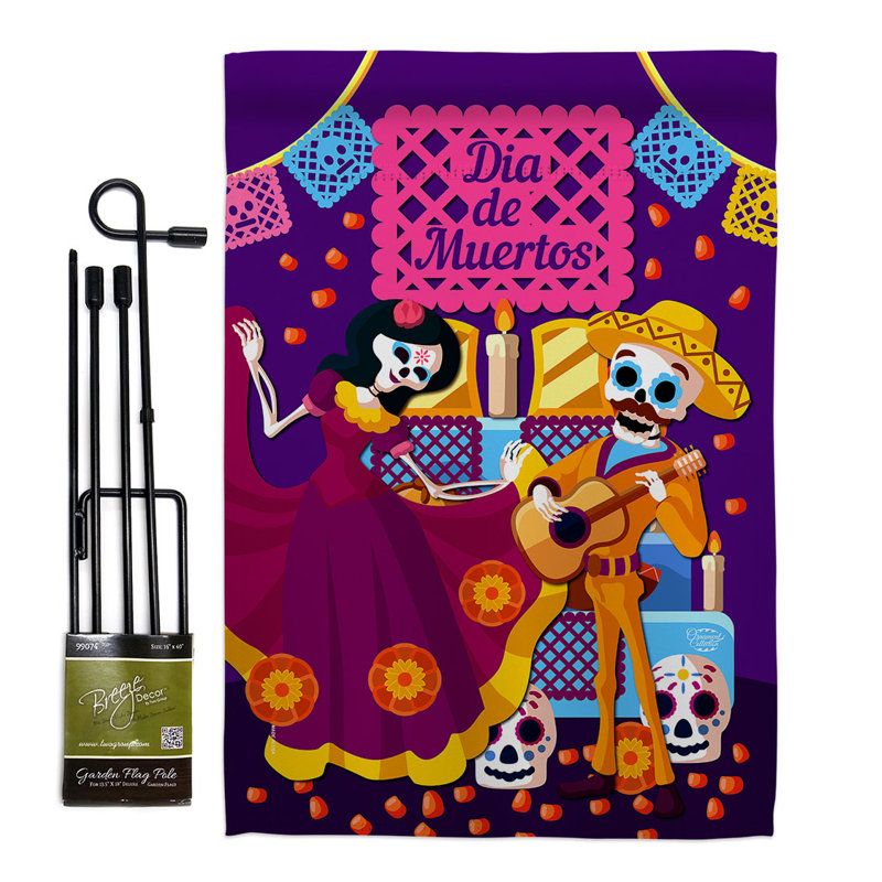 Ensemble de drapeaux en polyester 19 po x 13 po Happy Di De Muertos
