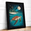 Turtle Under Moonlight Coastal - Framed Print-899708867-899708865