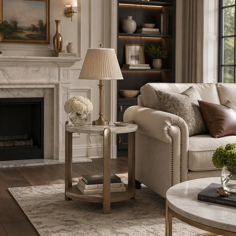 Stone Top End Table - Toffee