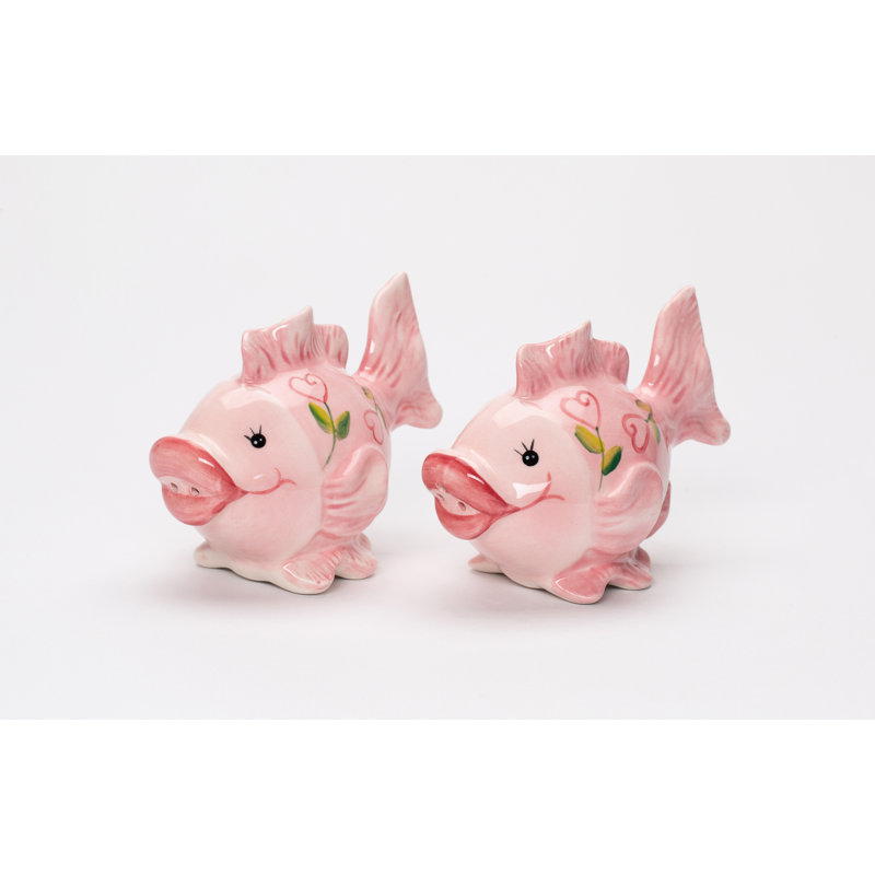 Salière et poivrière roses à motif floral en forme de poisson