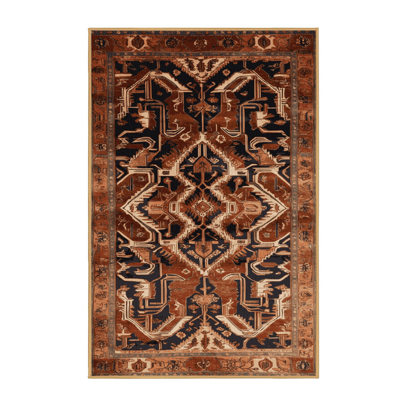 Machine Washable Persian Brown Area Rug, Rectangle 7' x 9'