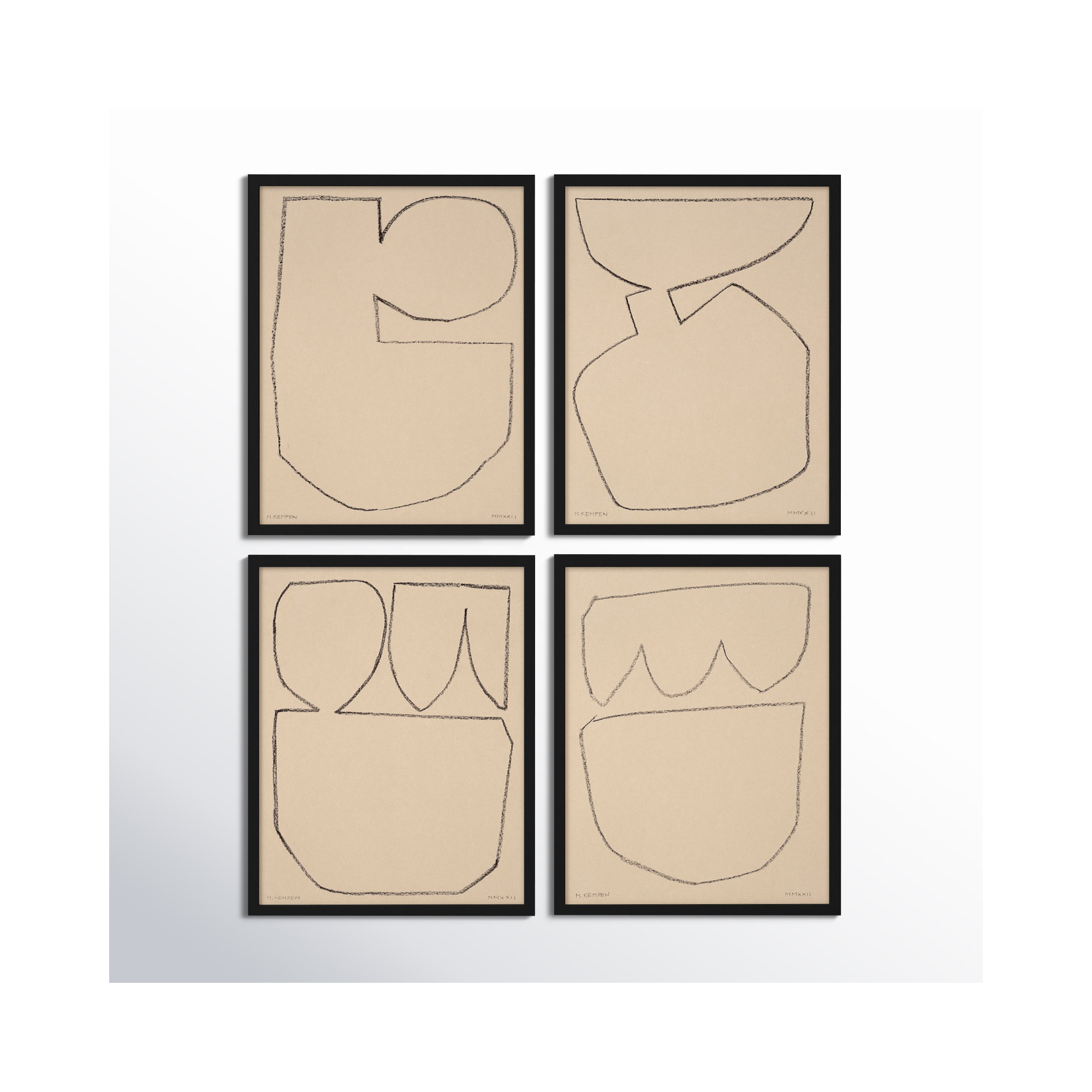 Outlines 5-8, Set Of 4 by Michael Kempen, 24" W x 30" H, Black Framed