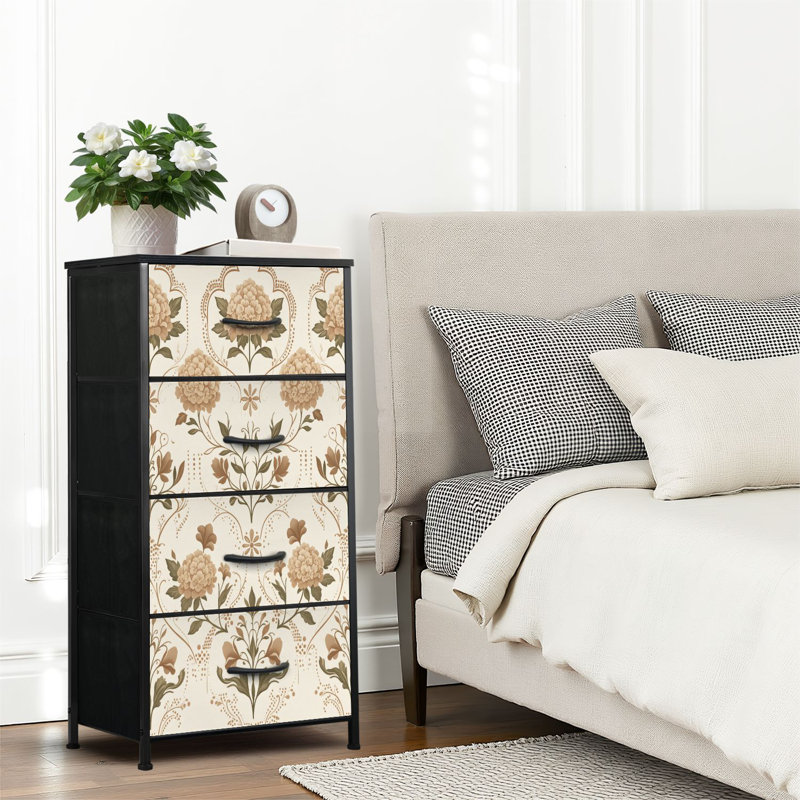 4 Drawer Dresser for Bedroom, Narrow Chest of Drawers, Wooden Top and Study Iron Frame 18"x37.5"-(WxH)
