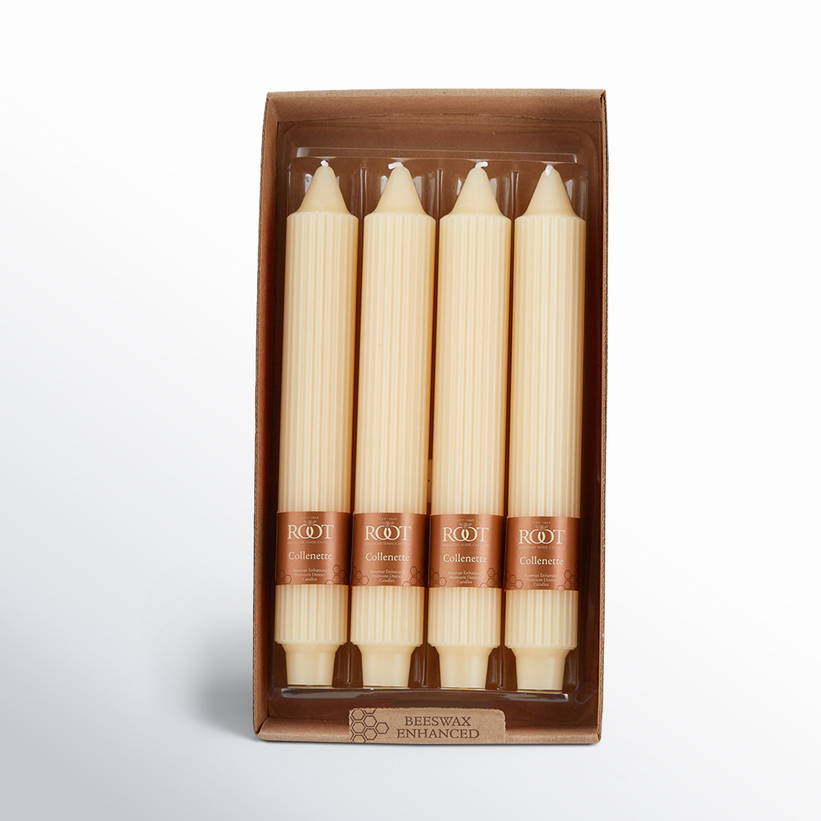 Grecian Collenette Unscented Taper Candle, 9" H x 1.25" W x 1.25" D, Buttercream
