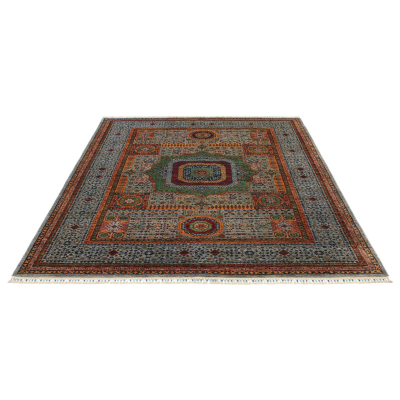 Tapis tribal turc 6 x 8 multicolore et gris