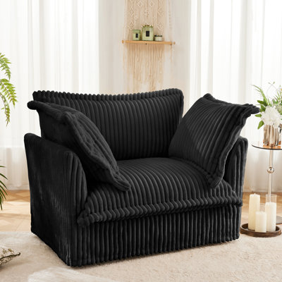 Armchair With Soft Touching Material, Black Corduroy, Cozy Feeling Detachable Cushions, Convenient