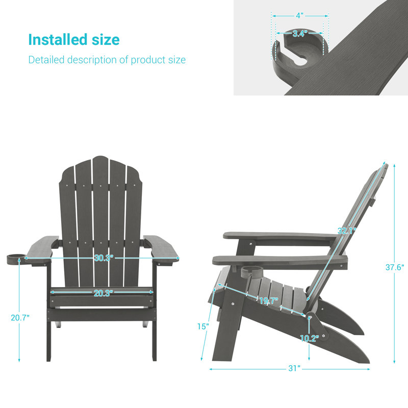 Chaise Adirondack pliante en plastique Halstein, Gris anthracite