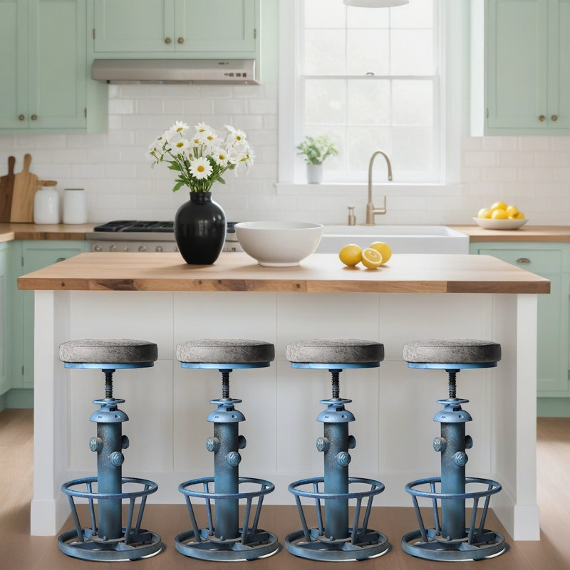 Antique Industrial Round Bottom Adjustable Height Soft Seat Cafe Retro Hydrant Stylish Water Pipe Design Pub Kitchen Bar Stool