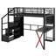 Lit mezzanine en métal avec poste de travail intégré, garde-robe, escalier de rangement et DEL-1259341264-1259341265