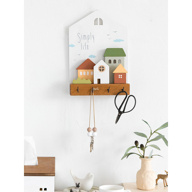 Solid Wood Wall Organizer with Key Hooks