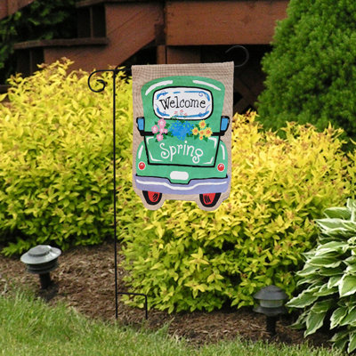 Welcome Spring Truck Burlap Garden Flag