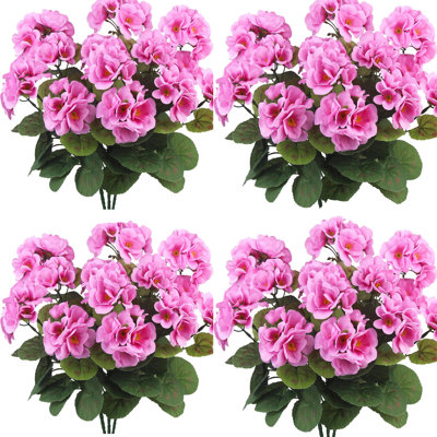 12 pièces de fleurs de géranium artificielles pour la décoration extérieure Floral en soie, plantes artificielles résistantes aux rayons UV, fausses fleurs pour le porche, centres de table de jardin, intérieur, extérieur, printemps, porte d'entrée, fenêtre de jardin, intérieur, décoration intérieure