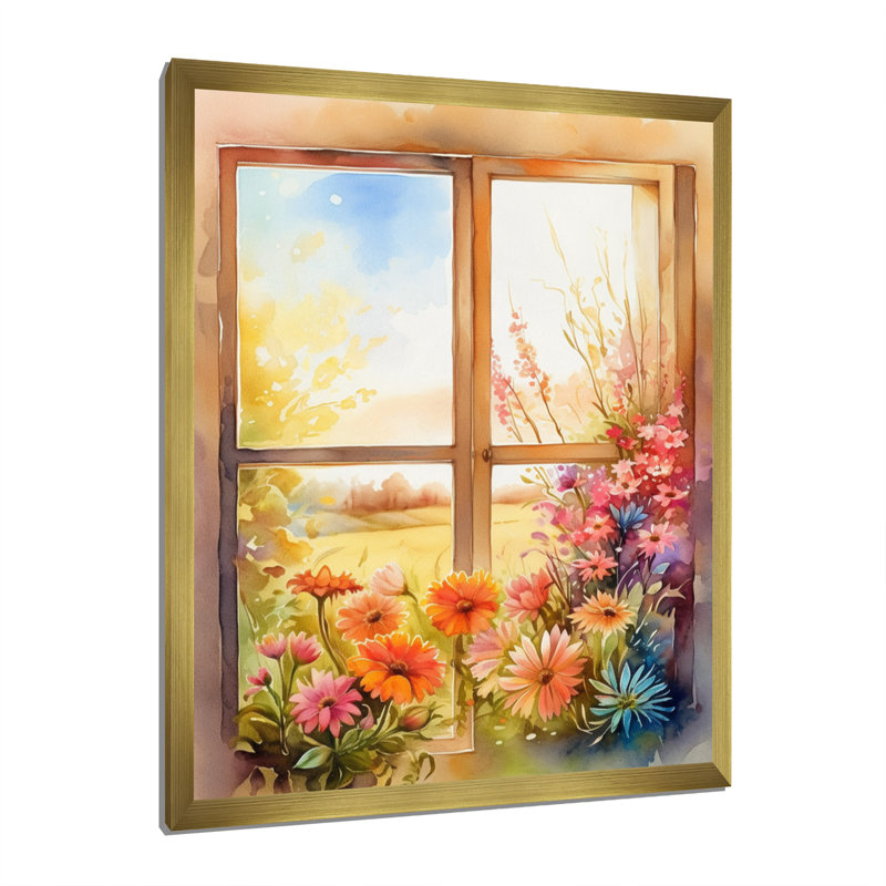Fenêtre Nasharn de fleurs florales V, H 20 po x l 12 po x P 1 po, Encadrement doré