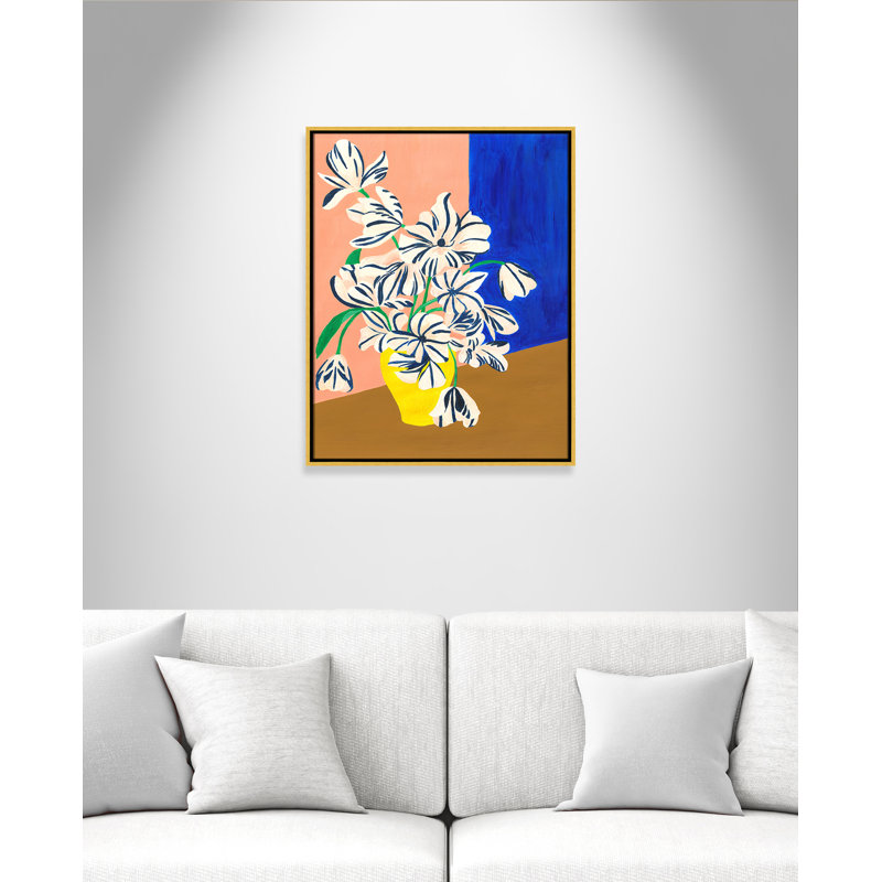 «Stripey Flowers Print» par Violets Print House, 23.5'' W x 29.5'' H, Framed Canvas, Flotteur doré