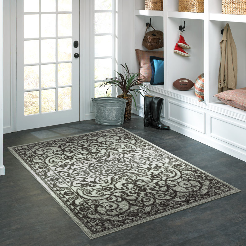 Tapis oriental gris clair / gris foncé touffeté Dreyfuss, Rectangle 2 pi 6 po x 3 pi 10 po