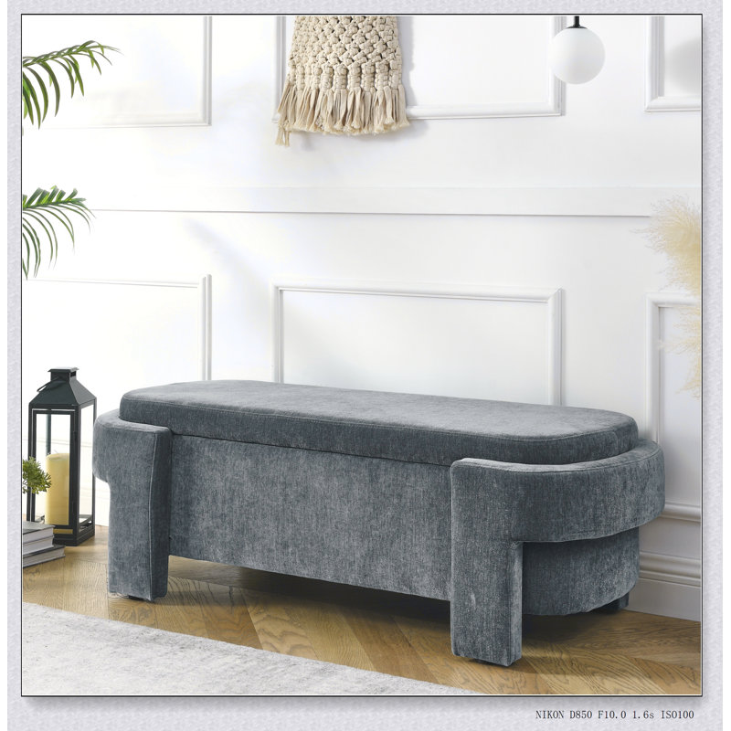 Banc rembourré en chenille avec grand espace de rangement, parfait pour le salon, le vestibule et la chambre à coucher