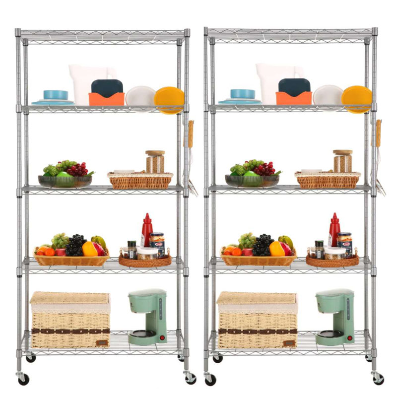76cm W Metal Shelving Unit with Wheels, Silver