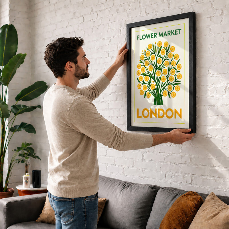 Flower Market London Botanical - Framed Print, A3 - 42.0 x 29.7 cm, Walnut