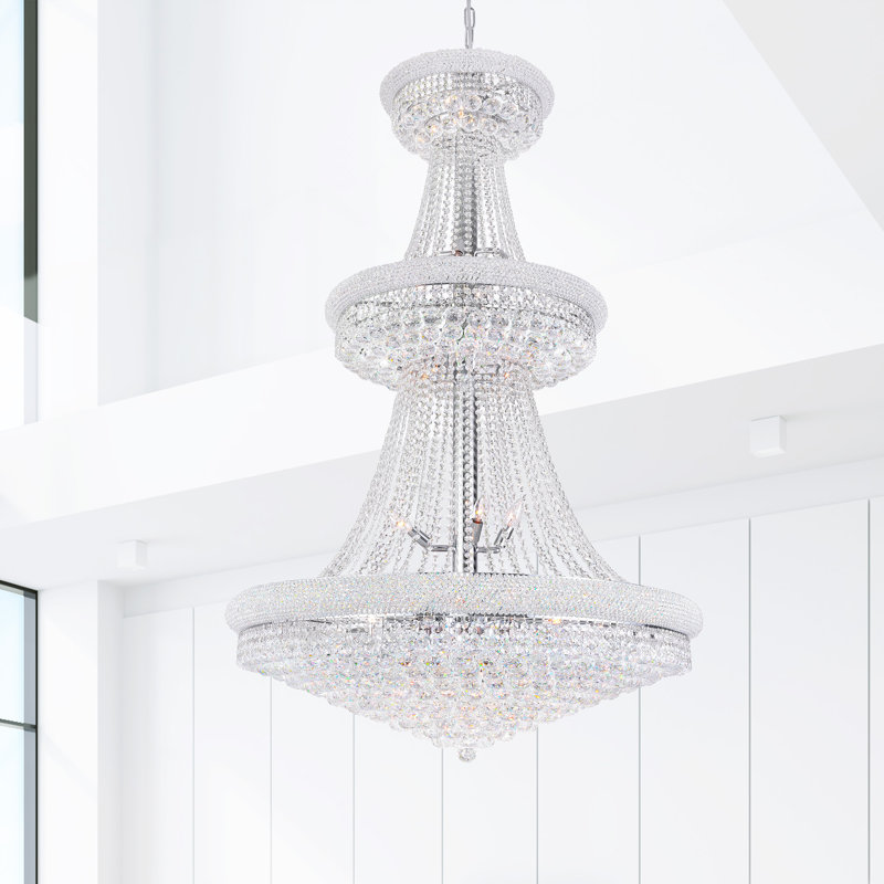 Lustre en cristal 36 po pour salle à manger, escalier, 34 lumières avec culot E12, Chrome chrome
