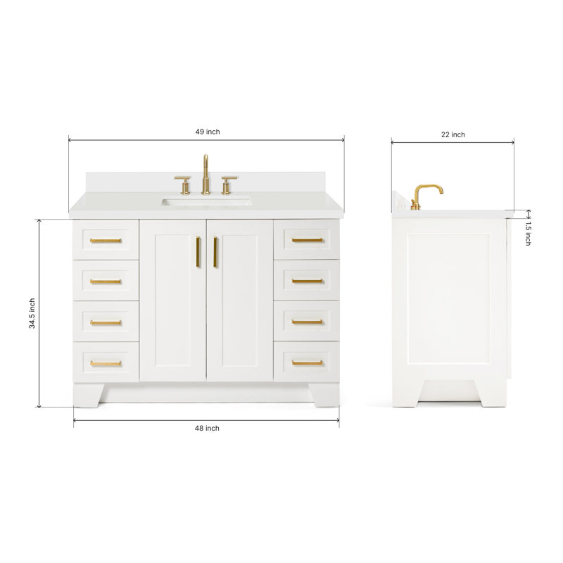Freitas 48'' Solid Wood Single Bathroom Vanity, Midnight Blue, White Quartz, Rectangle