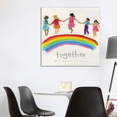 Rainbow Kids Together by Sally Swatland - Wrapped Canvas Print