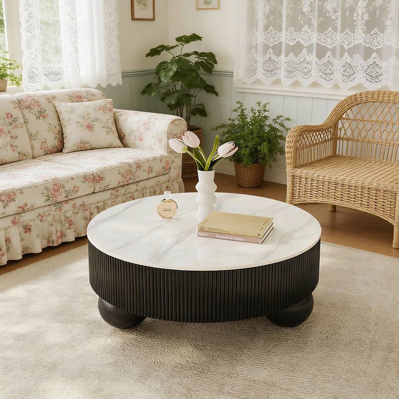 Table basse Luxury, 16.53" H x 31.49" L x 31.49" W, Blanc / Gris, Noir
