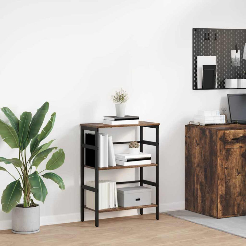 Steel Etagere Bookcase, Smoked Oak, (2 Shelves) 81cm. H x 60cm. W x 29.5cm. D