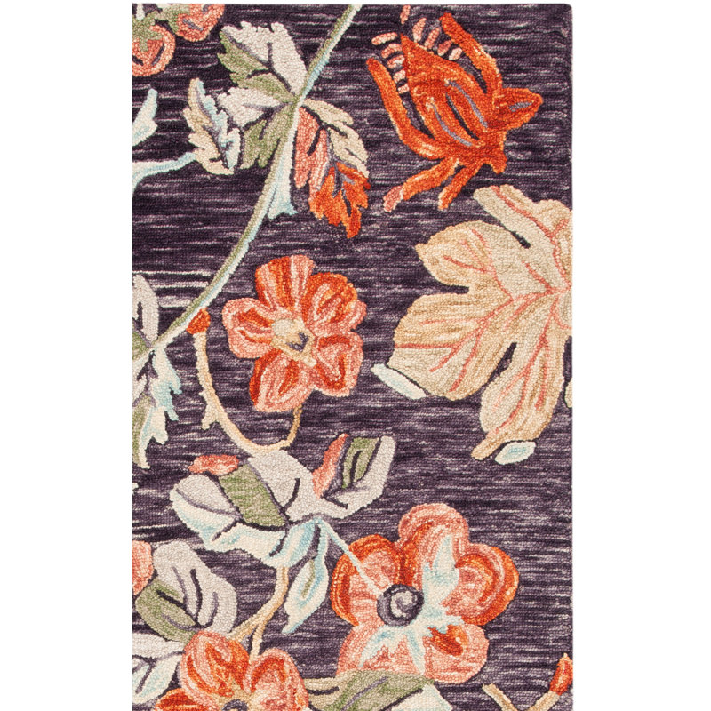 Tavant Hand Tufted Wool/Cotton Floral Rug in Charcoal/Orange, Square 5'