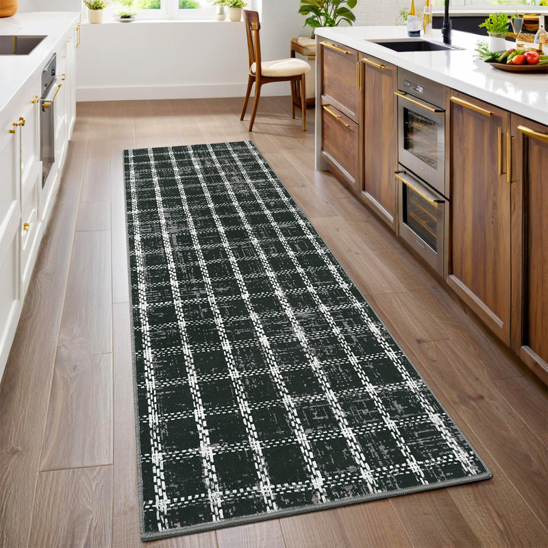 Machine Washable Rug Modern Plaid Rug Soft Area Rug Non Slip Soft Thin Rug Low Pile Foldable Rug for Living Room, Bedroom, Dining Room