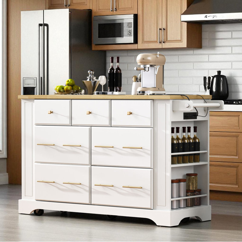 51.2" Wide Kitchen Island With Drop Leaf, White