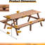 Table de pique-nique pour 8 personnes, en bois brun avec 2 sièges et bancs intégrés, capacité en bois de 2220Lb