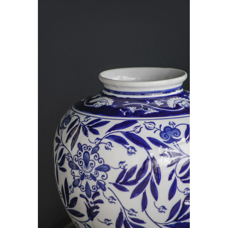 Vase décoratif en porcelaine bleue, 9 x 8,5 x 8,5 pouces, pour le salon, la chambre à coucher, le bureau et la maison
