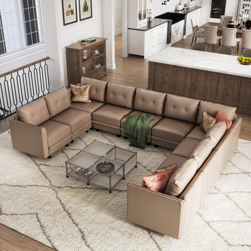 Cissiee Upholstered U-Shaped Sectional Right Hand Facing, Brown Polyester Blend