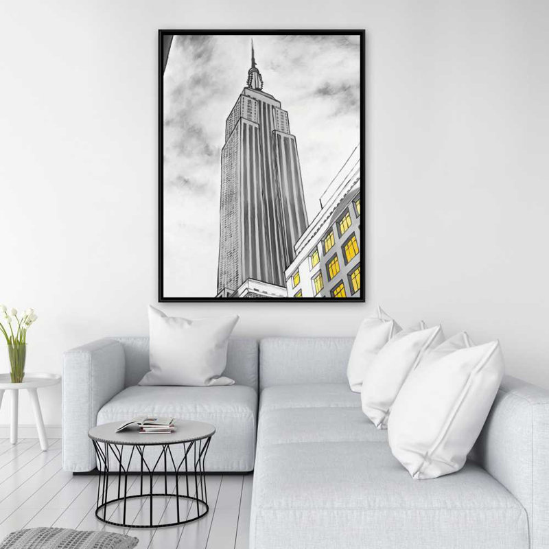 Contour de l'Empire State Building - art sur toile gris Livingroom, H 49,25 po x l 37,25 po