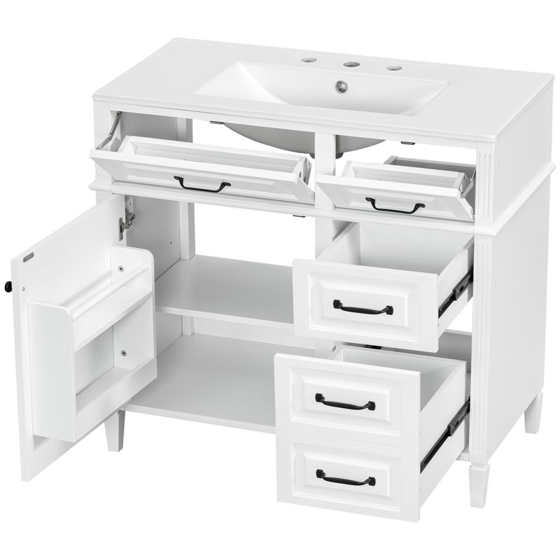 36-Inch Bathroom Vanity With Ceramic Sink Top,White (Faucet Not Included), White