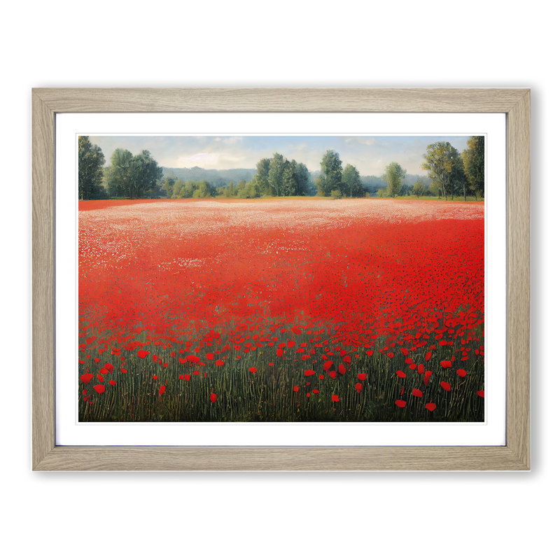 Enigmatic Poppy Field Flowers 1 Piece Single Picture Frame Wall Art, 25cm H x 34cm W x 2cm D, Oak Framed