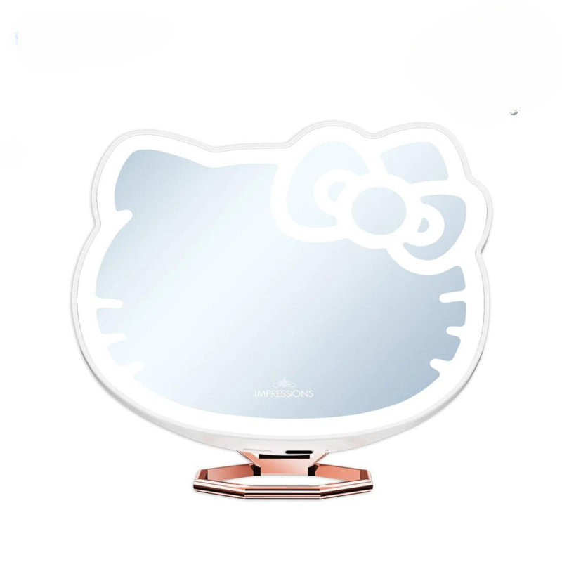 Nakyiah Hello Kitty Makeup Mirror with Stand, Adjustable Brightness Daylight LED Lighted Compact Mirror, White/Pink