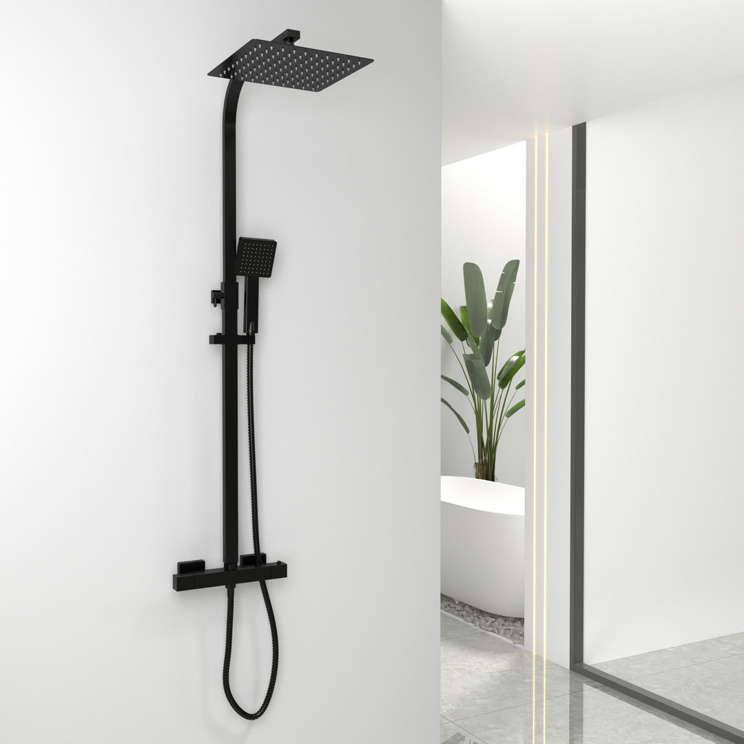 Black Thermostatic Shower Mixer Set Square Shower Kit 10 Inch Stainless Steel Overhead Shower Brass 38°C Thermostatic Valve