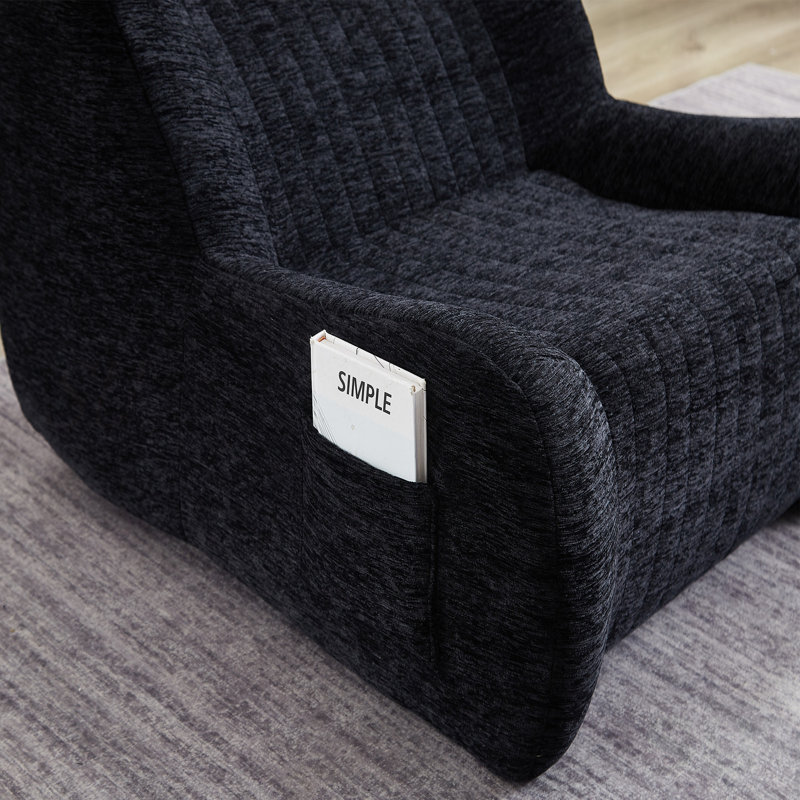 Graysen Velvet Bean Bag Chair with Armrests & Side Pocket, Black Chenille
