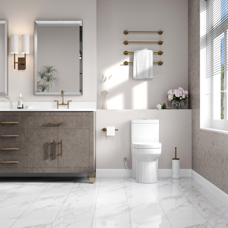 Poseidon One-Piece Compact Toilet, 1.28 GPF Dual Flush, Round Comfort Height, Floor Mount, Space Saving