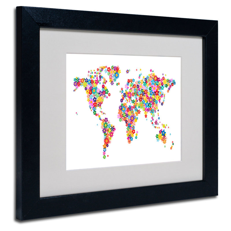 "s world map 2" par michael thompsett, impression encadrée Ferrigno, H 11 po x l 14 po x P 0,5 po, Noir