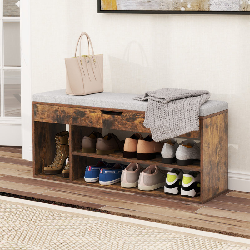 Banc à chaussures avec rangement et rangement pour chaussures , Brun / Gris